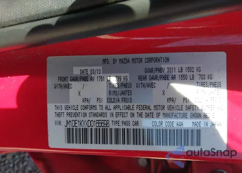 2013 Mazda Mazda2 Sport из США, поврежденный, VIN JM1DE1KYXD0165698